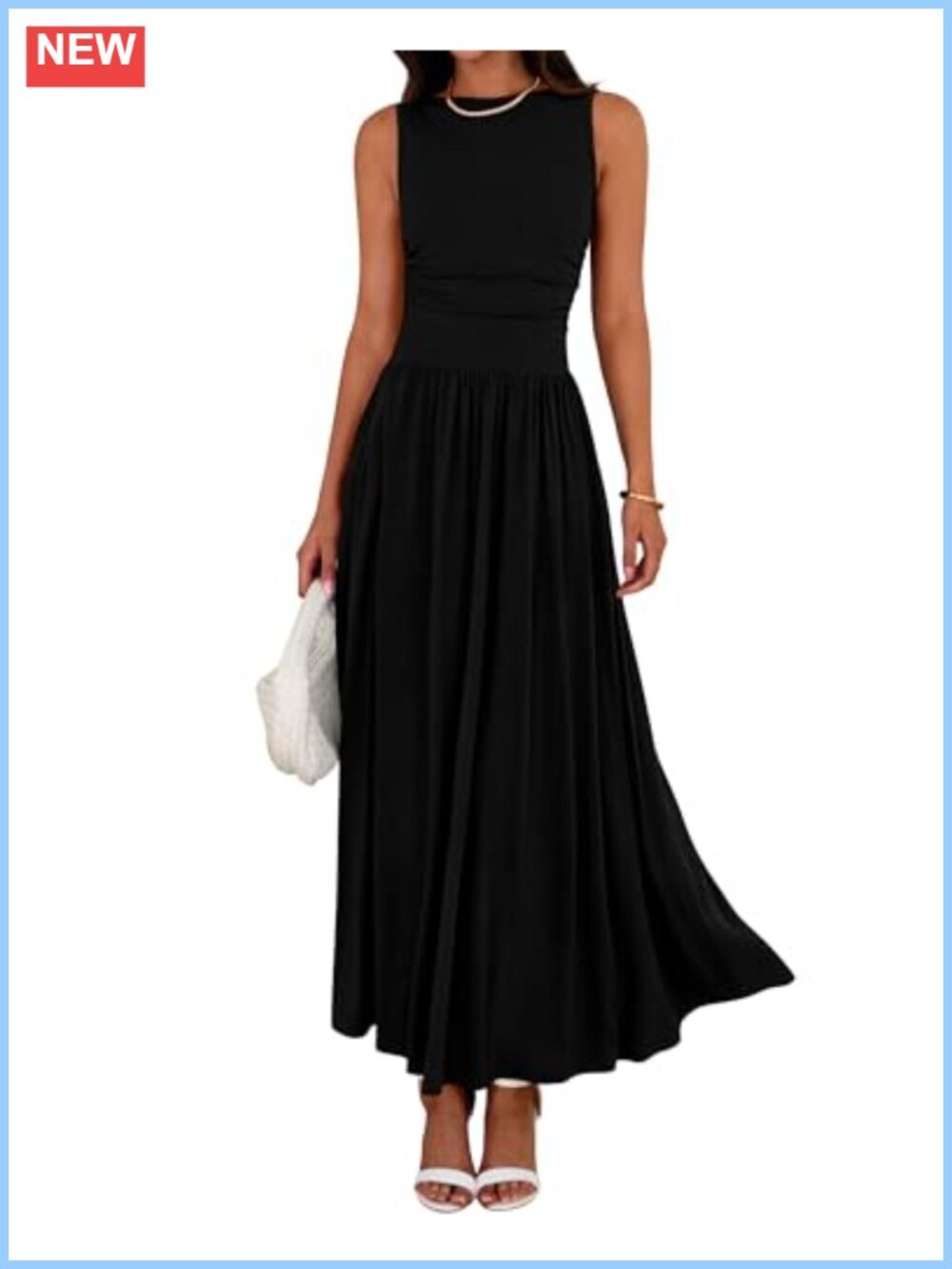 Sleeveless Ruched High Waist A-Line Maxi Dress with Pockets Casual